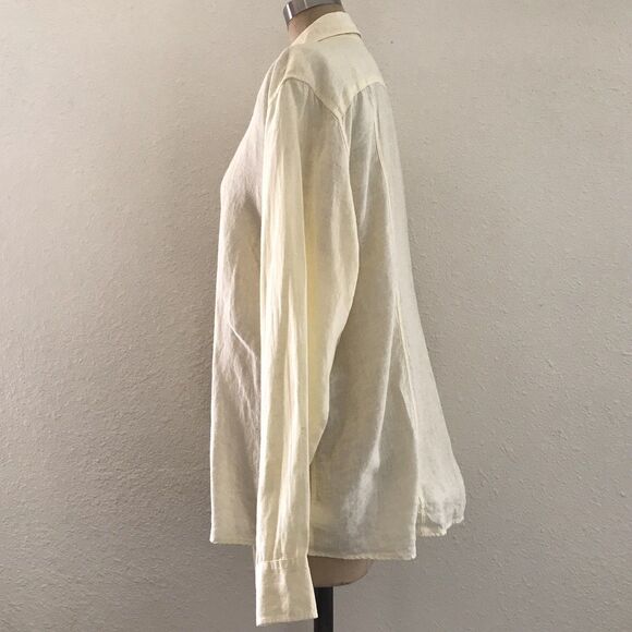 Lands End Butter Yellow Pastel Linen Long Sleeve Casual Summer Coastal Shirt - L - Picture 3 of 9
